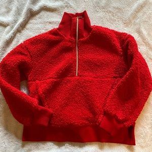 Red Quarter-zip Sherpa Jacket